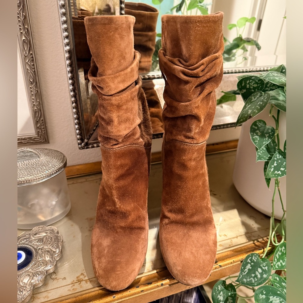 Gucci Suede Slouch Boots in Cognac Brown with Wedge Heel